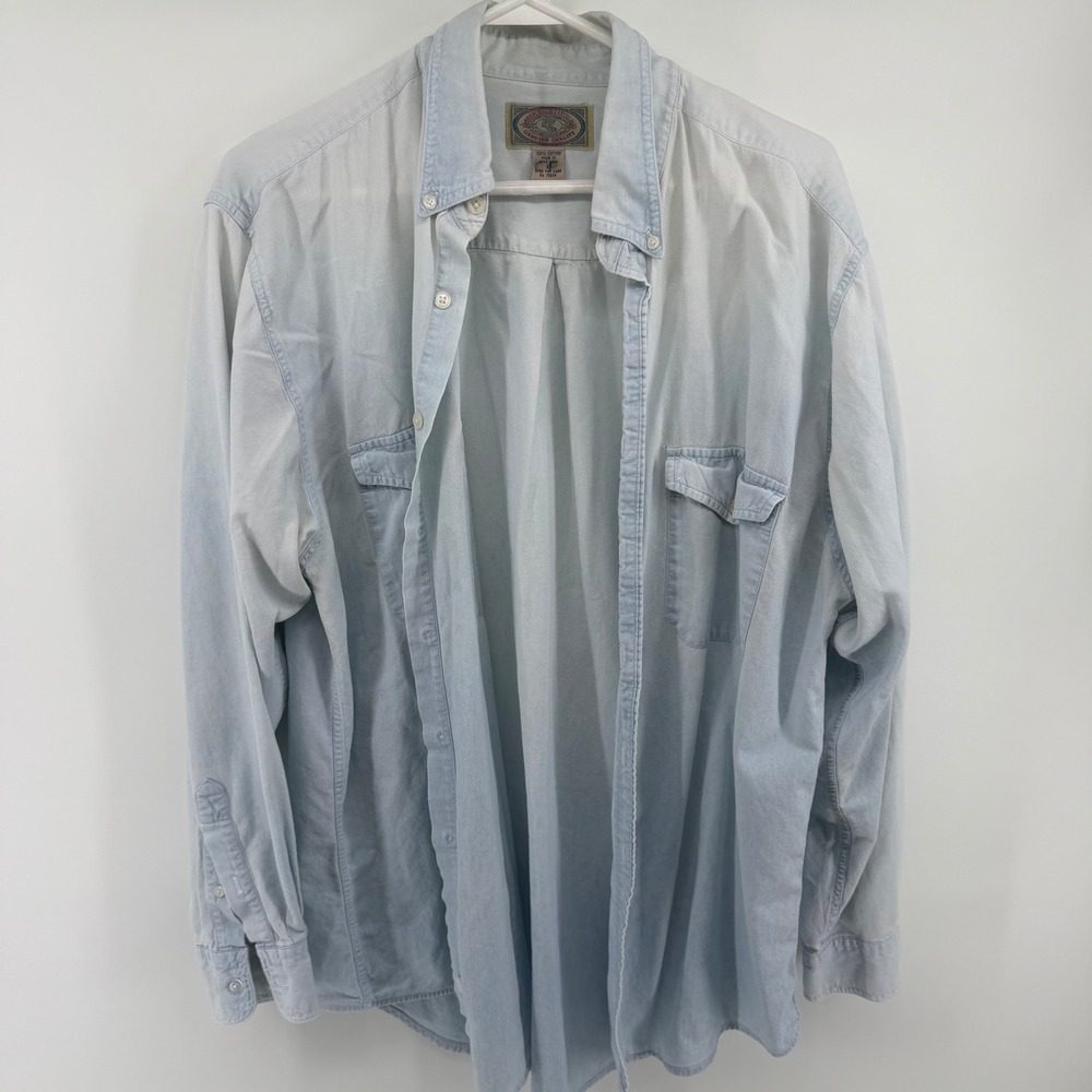 Vintage Abercrombie & Fitch Light Wash Denim Button Down Shirt Mens Large Blue